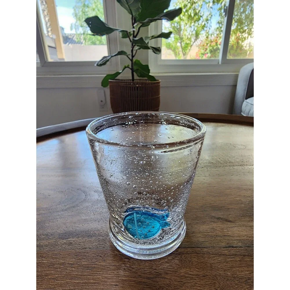 Recycled Glass Raised Embossed Blue Fish Tumbler Drinking Cup - Picture 3 of 4